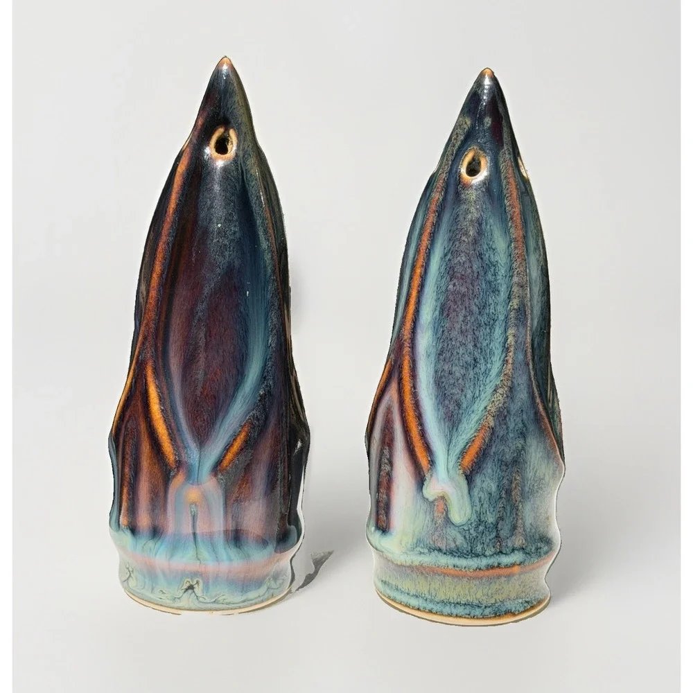 Bill Campbell Pottery Conical Salt & Pepper Shakers 4.5